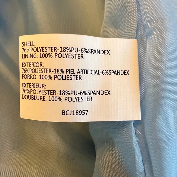 Insight Brand Faux Leather Zip Jacket Embellished Hem & Cuffs Sz 8 Light Blue - Picture 8 of 10